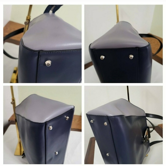 Nicoli Italian Leather Satchel/Crossbody Handbag Navy/Grey Colorblock - Picture 8 of 15